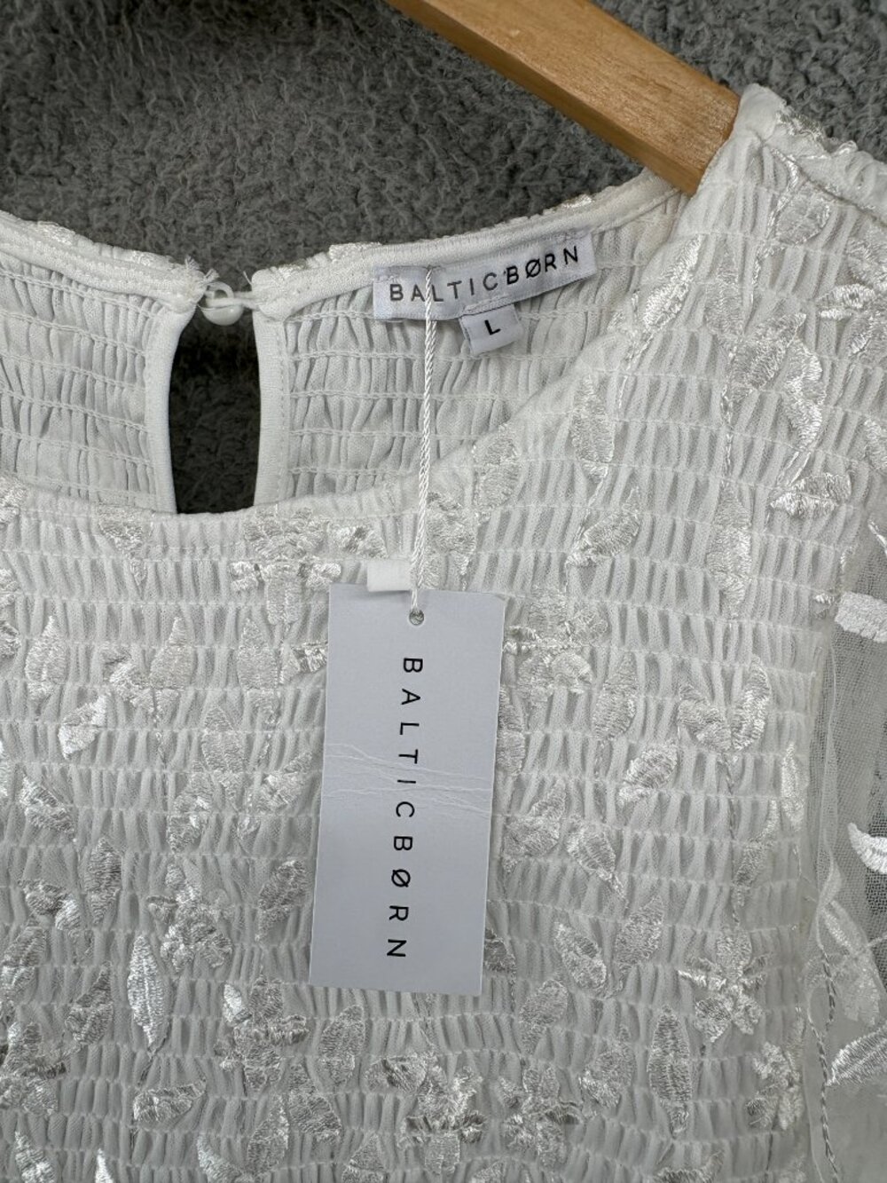 Baltic Born Kendra White Embroidered Smocked Midi Dress L NWT - Picture 15 of 15